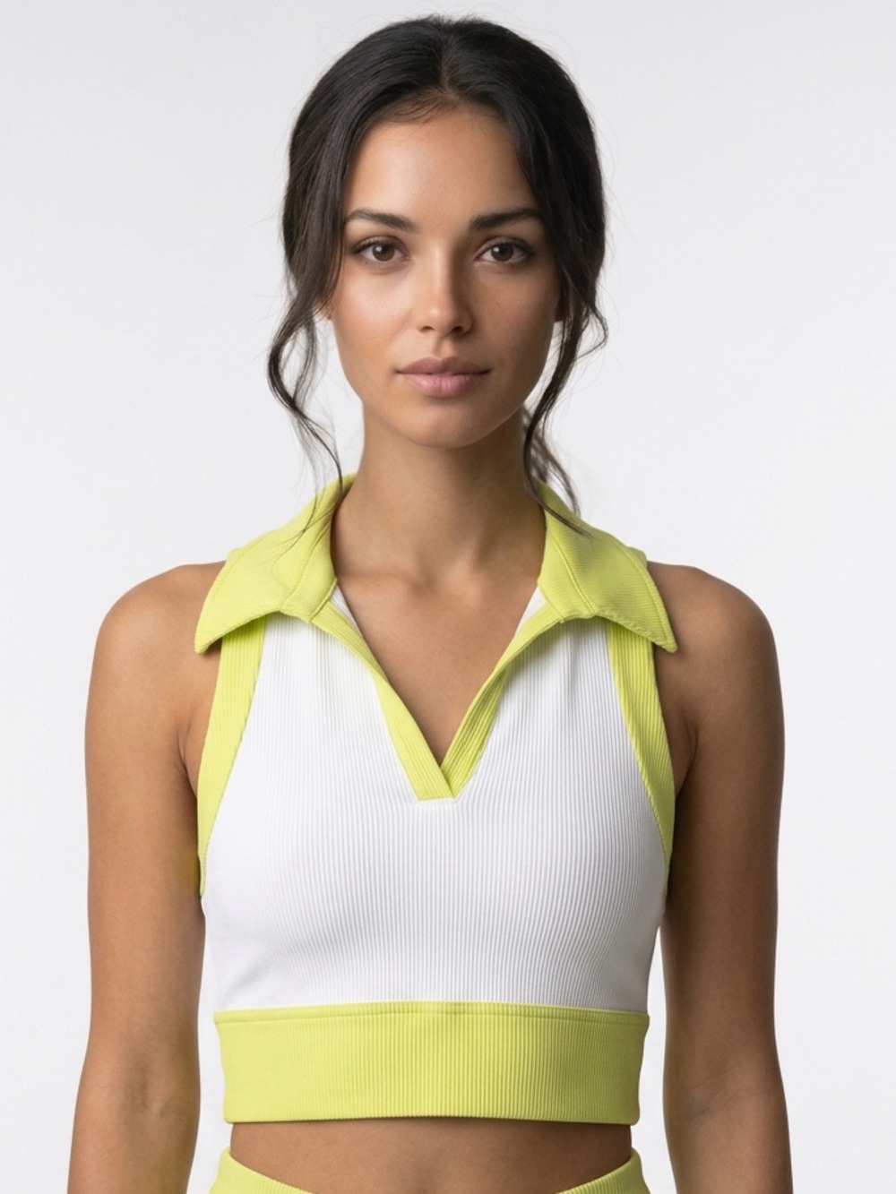 BEACH RIOT SPORT | NEW Sleeveless Polo Crop Top in Lime & White Women’s Size L